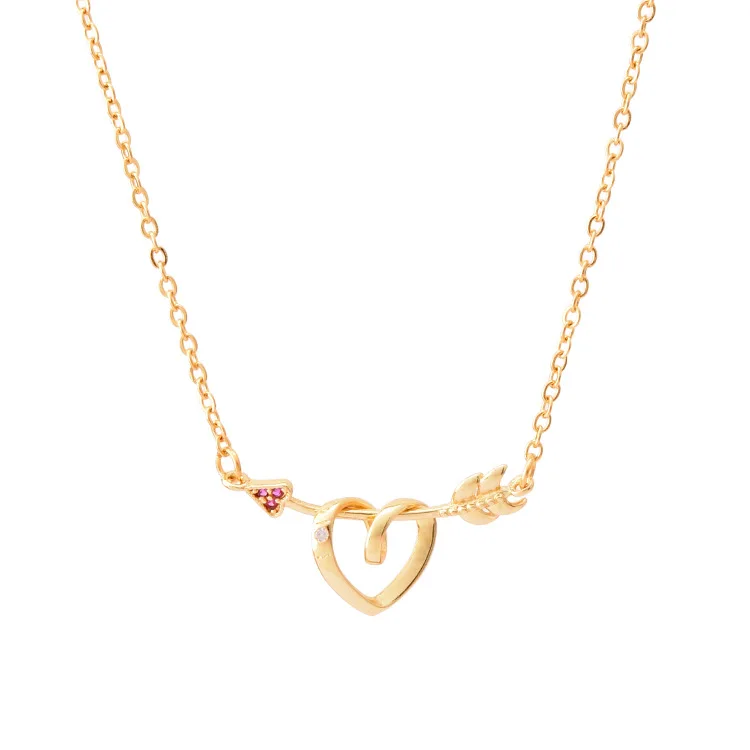 

Heart Necklace Stainless Steel 18k Plated Gold One Arrow Through Heart Letters Pendant Jewelry