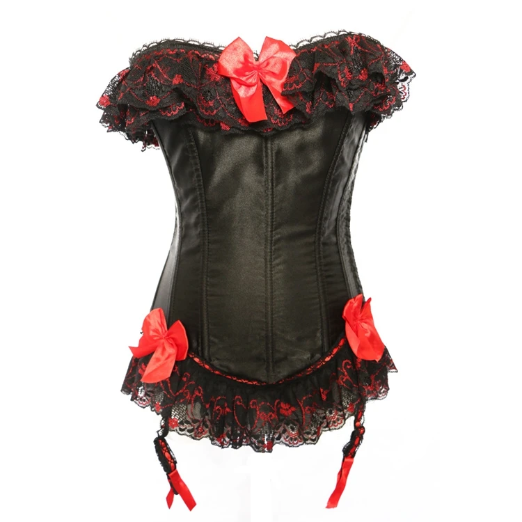 

Women Sexy Red Bow girdle body shaper plus size 14 Root Bone Glue Underbust Corset lace up bustier top With T Panty, Black, can be customerized