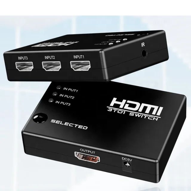 

3 Port 3x1 Mini Switch Support 1080p 4K Full HD 3D with IR Remote control and Key Press Switching 3 in 1 Out Switch