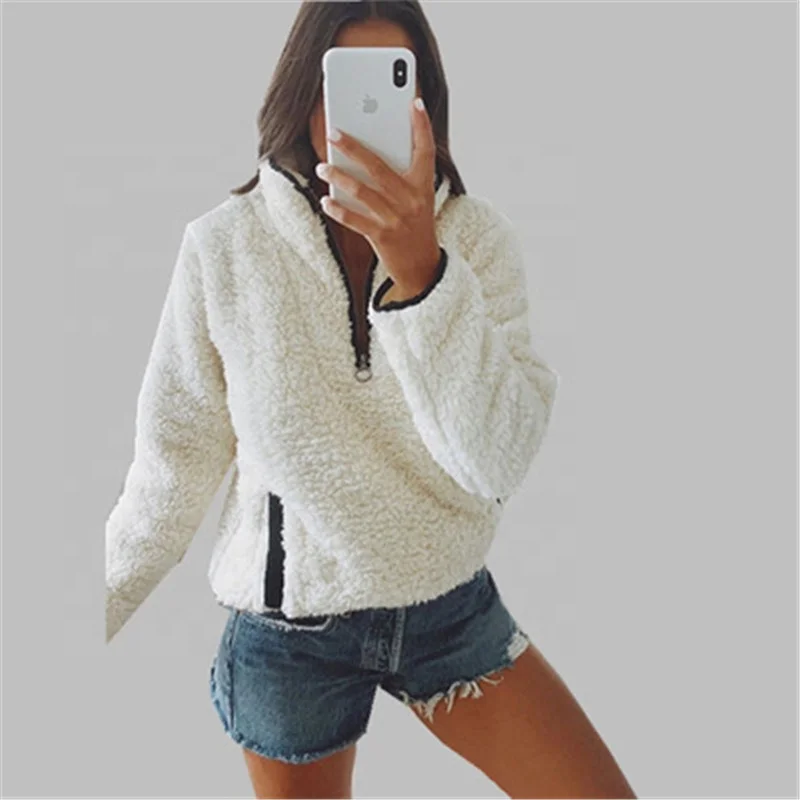 

Winter Warm Zipper Women Hoodie, White/gray/burgundy/camel