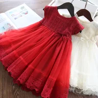 

2020 Kids Tutu Birthday Princess Party Dress for Girl Lace Red Dress Summer Children Clothing 2 To 7 Years