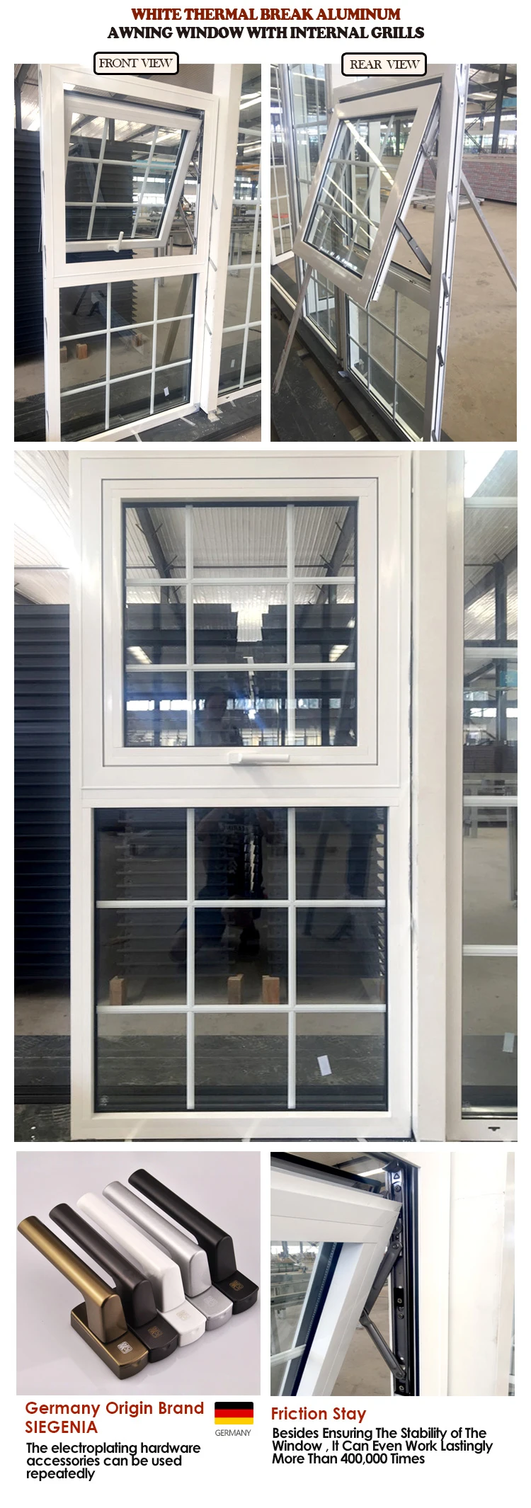 USA Standard High Quality New Hot Sale Top Hung Soundproof Waterproof Powder Coated White Aluminum Awning Swing Glass Window