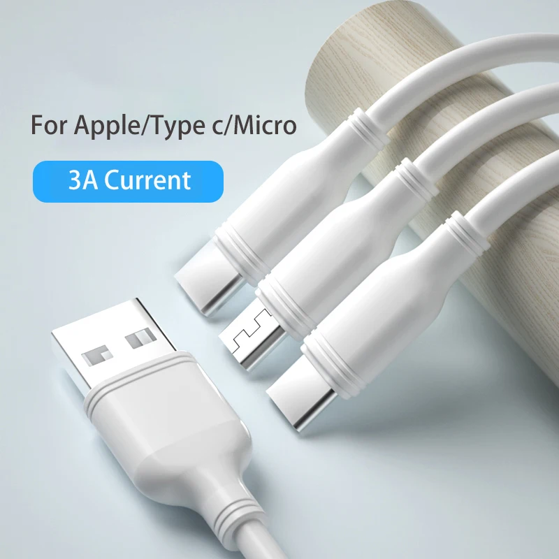 

New arrivals white PVC cable 3 in 1 USB Charging Cable Universal Multi Function 3 in 1 usb cable fast charging