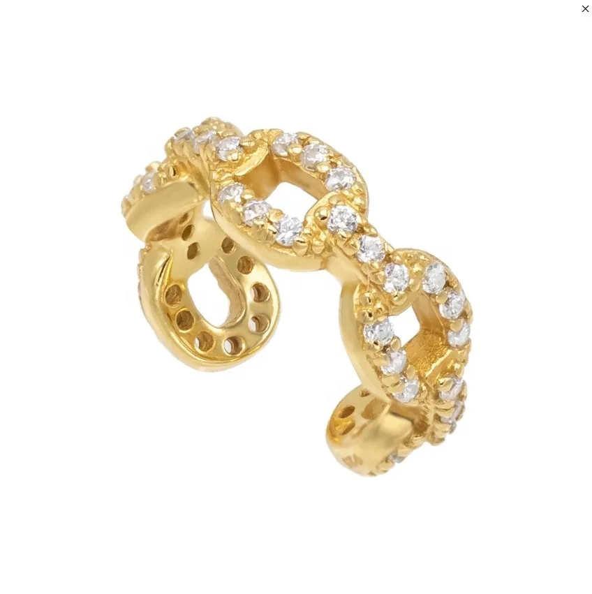 

cz open link chain ear cuff earring gold plated no piercing clip on earring jewelry wholesale, Picture