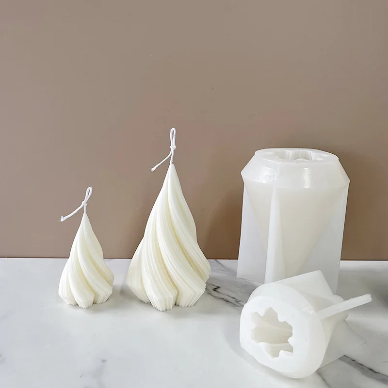 

J1172 New Decorative Handmade Irregular Candle Mold Abstract Conical Spiral Stripe Silicone Candle Mold, White