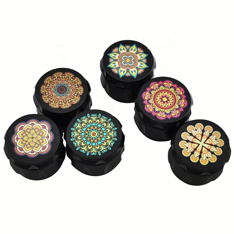 

Bohemian Style Color Printing Pattern Drum Type Spice Grinder Zinc Alloy 4-layer Tobacco Grinder jhcentury, Picture