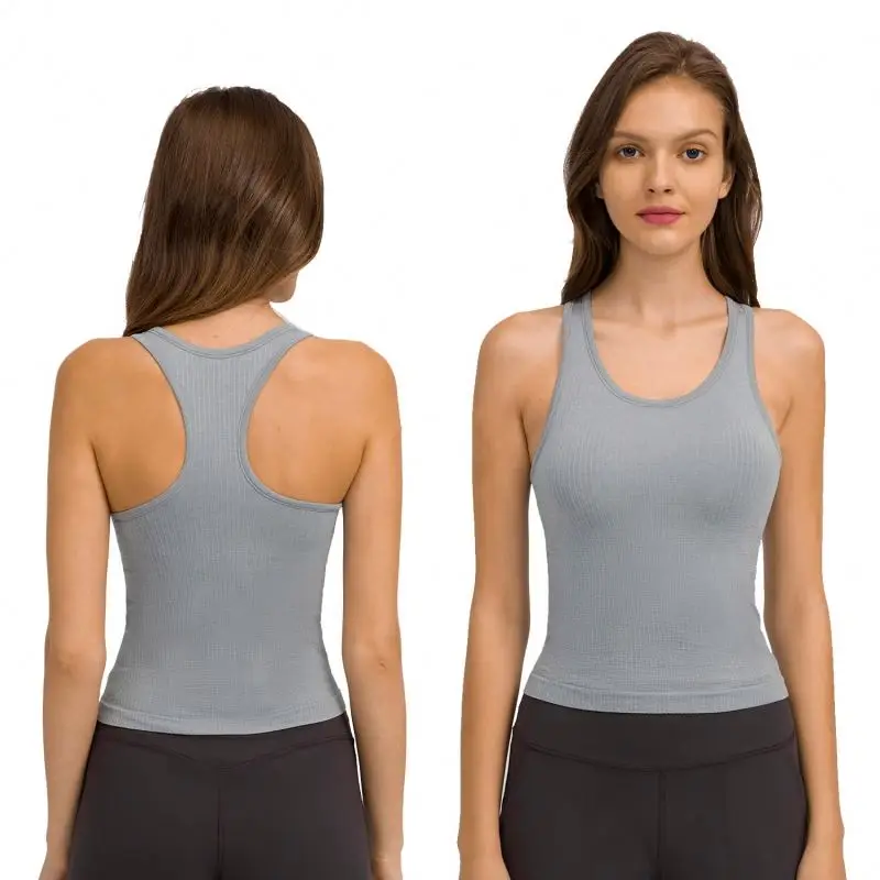 

2021 New Arrival fitness seamless Y back vest simple yoga vest padded tight sports bra top tank top