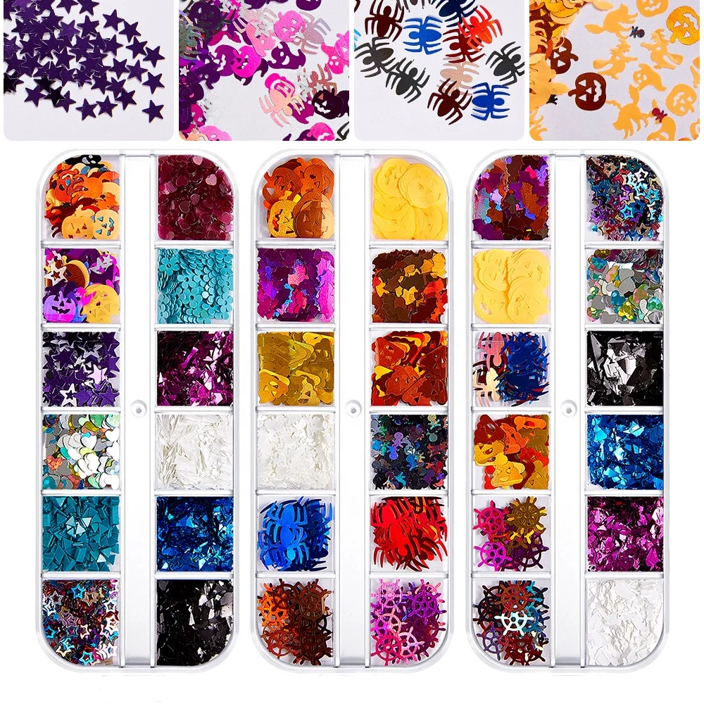 

Paso Sico 2021 Trendy Nail Art Sequins Glitter Witch Ghost Shiny Halloween Festival Nail Art Sequins