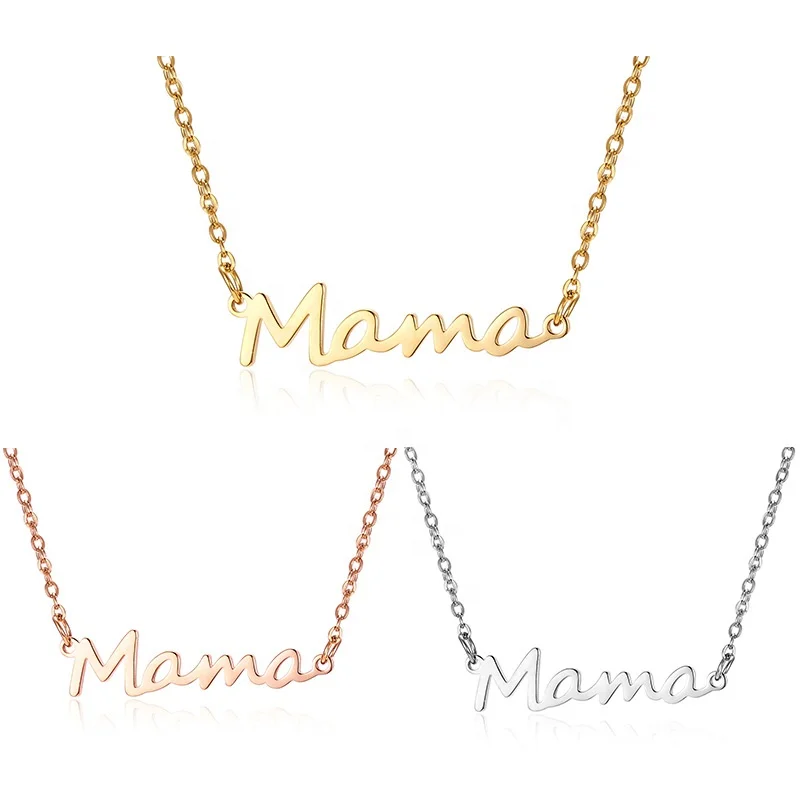 

Fashion Letter Pendant Mothers Day Gifts 18k Gold Plated Stainless Steel Mama Series Mom Necklace Jewelry, Gold, silver, rose gold