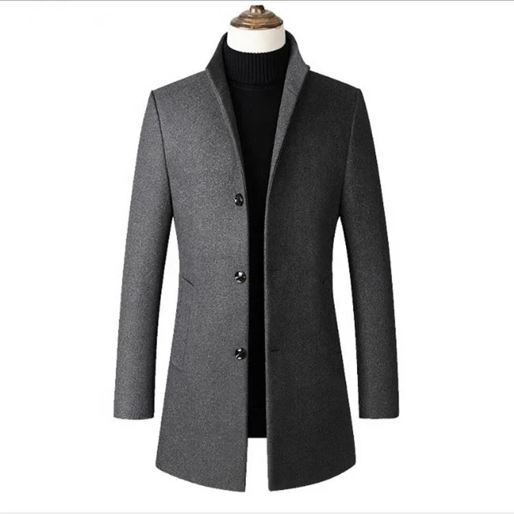 

2021 Men's Trench Long Coats Men's Wool Overcoat, Gray,black,wine red