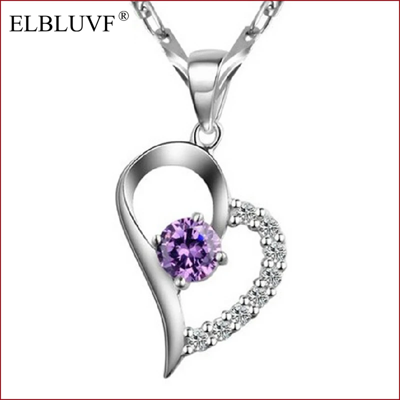 

ELBLUVF Free Shipping Hot Sell Copper 925 Silver Platinum Plated Women Romantic Zircon LOVE Heart Pendant, White ,purple