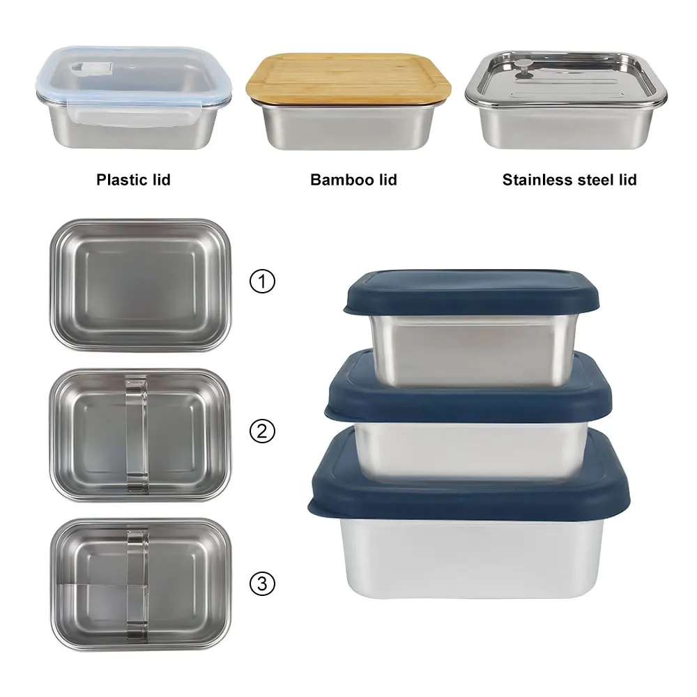 

Custom meal prep lunch bento box 304 stainless steel lunch box kids food container stainless steel leakproof containers, Silver