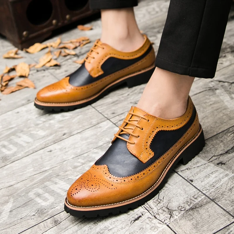 

Men Brogue Formal Shoes Low Top British Wedding Mens Fashion Cheap Flats