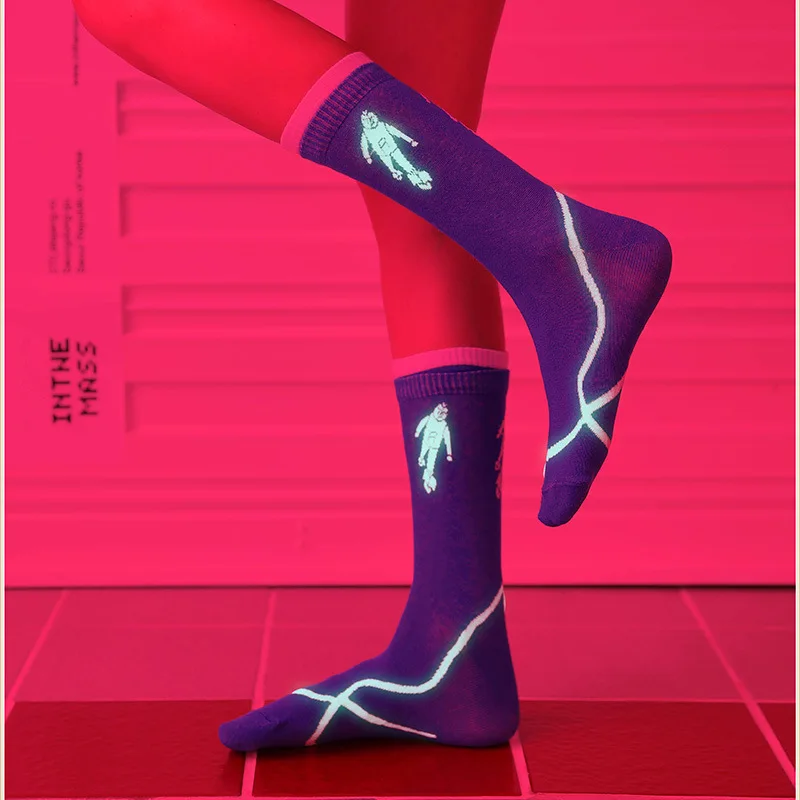 

Shiny Reflective Strip Fluorescent Neon Color Midi Women Sports Socks Unisex