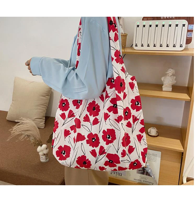 

Stock Korean style foldable tote bag COTTON&LINEN material printed eco friendly shoulder shopping bag