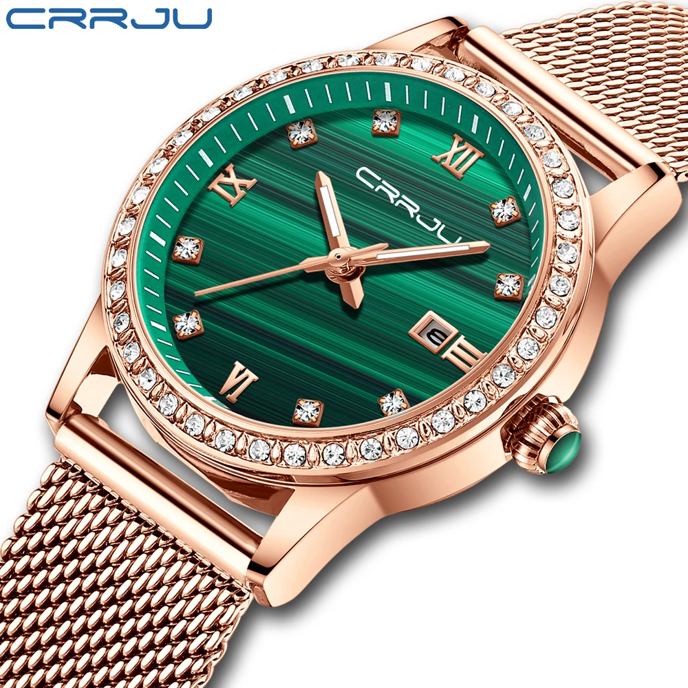 

2021 newest crrju top brand Ladies luxury Crystal Diamond women Quartz Watch
