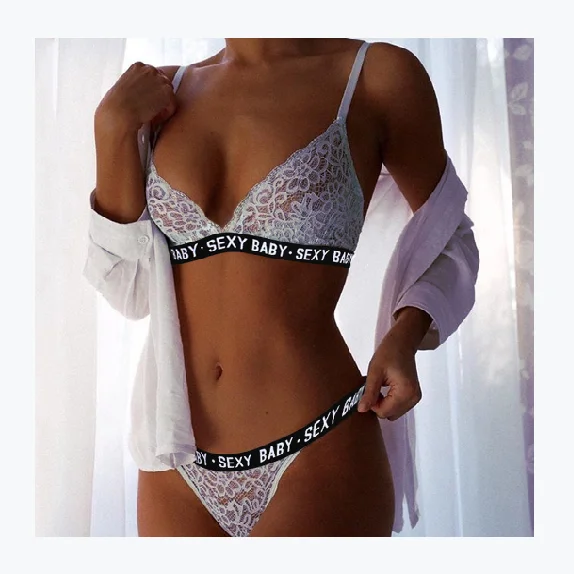

AYP0134 2021 new sexy lace hollow out letters printed camisole sexy three-point women's underwear set bikini