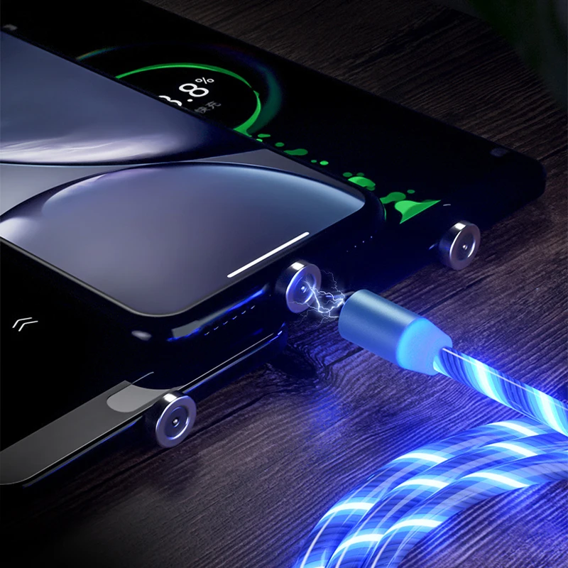 

Metal Magnetic Visible Flowing Light Cable Magnetic LED Charging Cable 2M USB Magnetic Charger Adapter TYPE C for huawei P20/P30, Blue,red,green,colorfly