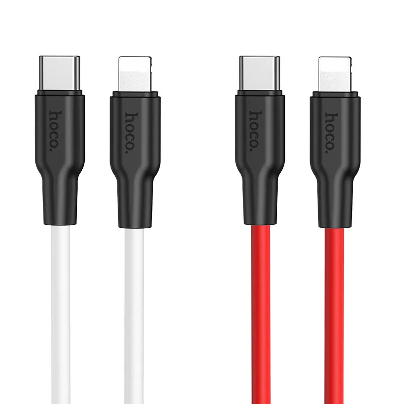 

HOCO X21 Plus 2021 Hot Popular 20W PD Telephone Type C Charger Cable Power Silicone Charging Data Cable For iPhone 12, Black&red, black&white