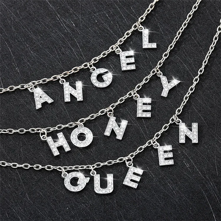 

2021 new copper zircon word necklace letter pendant stainless steel chain, Picture shows