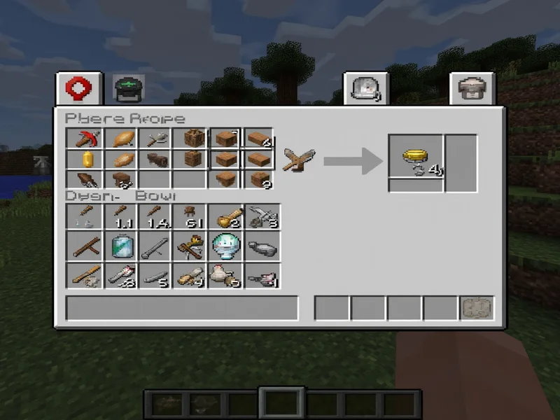 Minecraft crafting table interface showing basic recipes