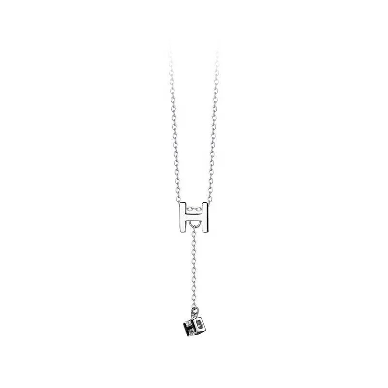 

Letter Fringe Necklace Design Letter H Women 925 Sterling Silver H Necklace, White, gold