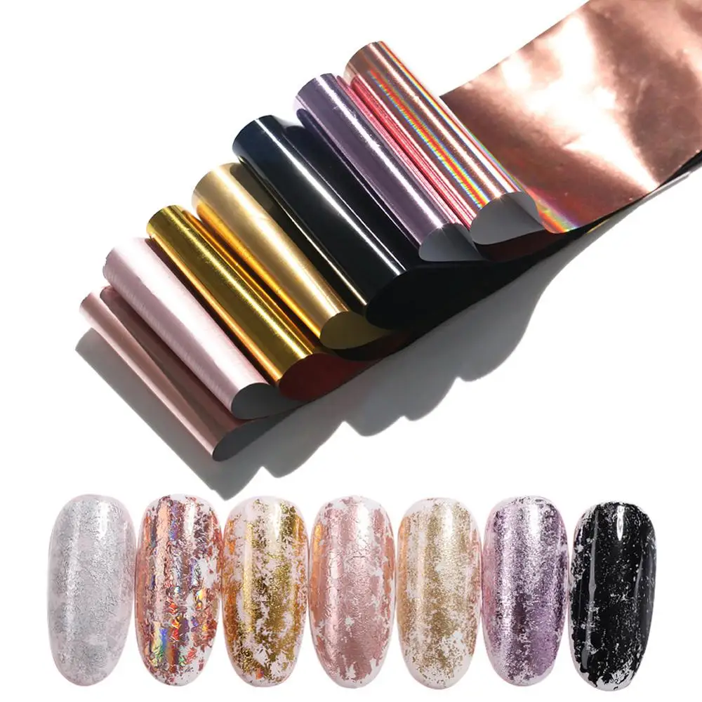 

7 Colors/Kit 4*20cm Nail Foils Stickers Nail Transfer Sticker Laser Rose Gold Champagne Nails Stickers Decoretion