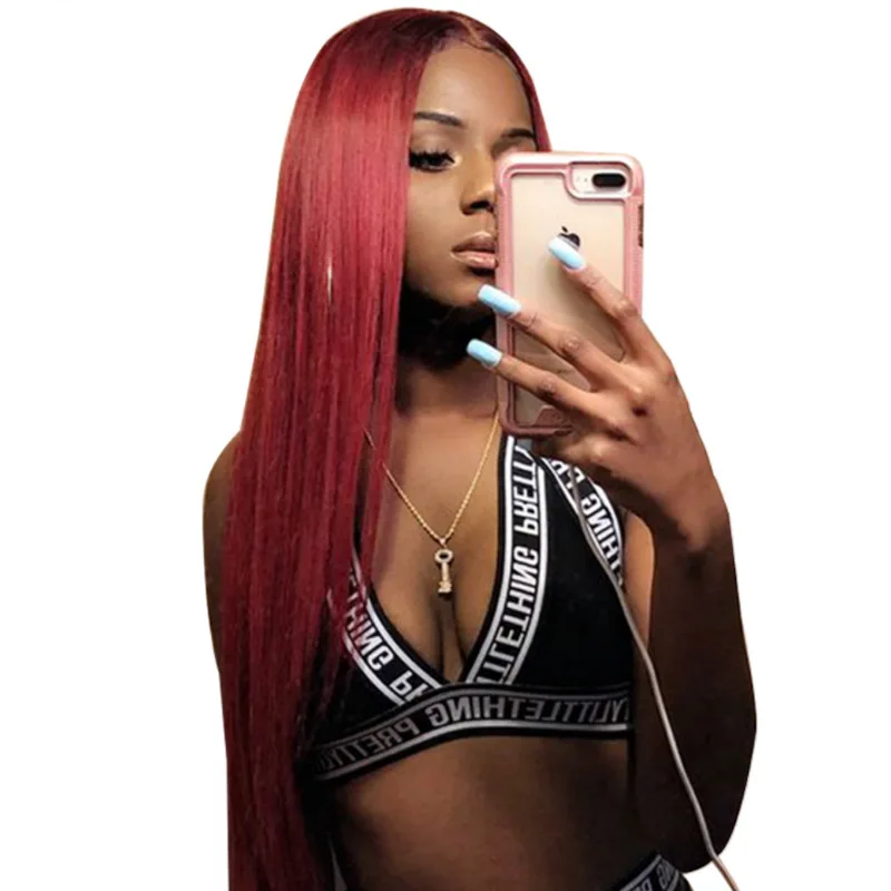

Wholesale high quality wig head cover wine red long straight hair wig