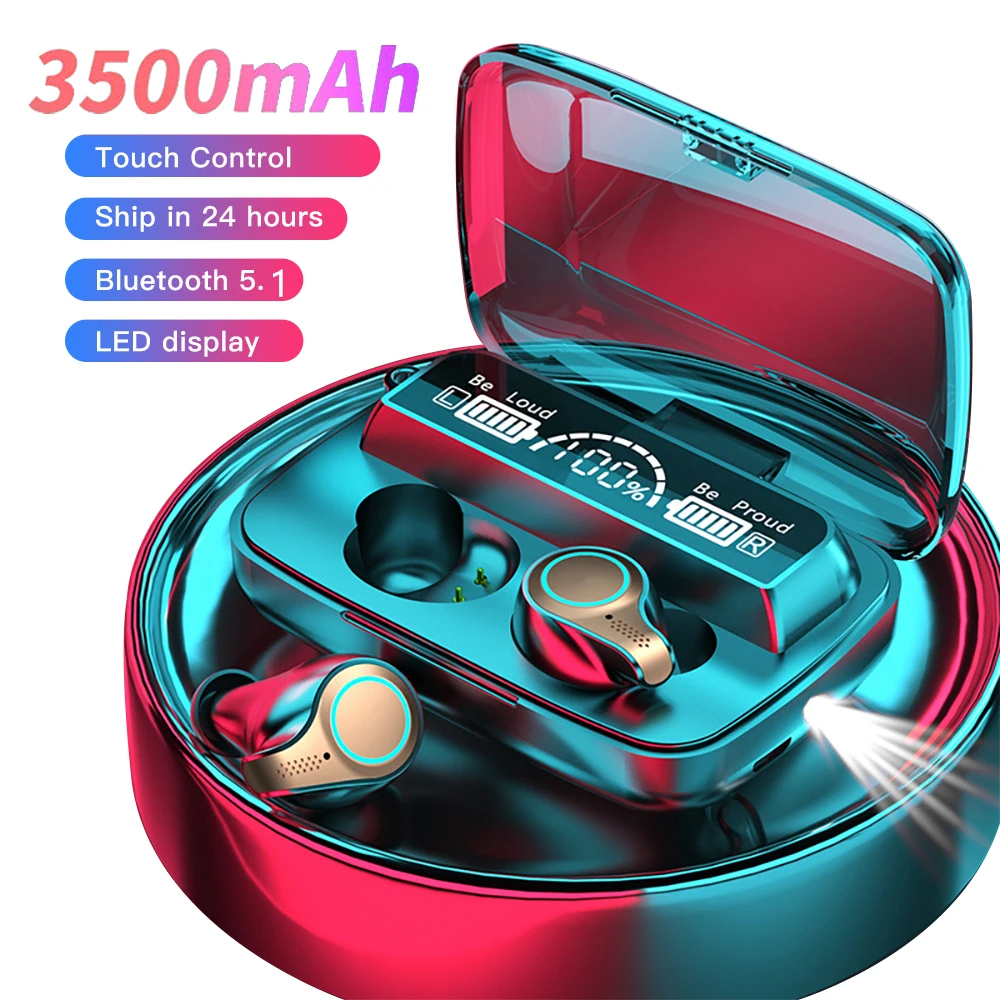 

hot selling 3 in 1 muti-function M12 M18 wirelessTWS earbuds with powerbank and flashlight function earbuds, Black/white