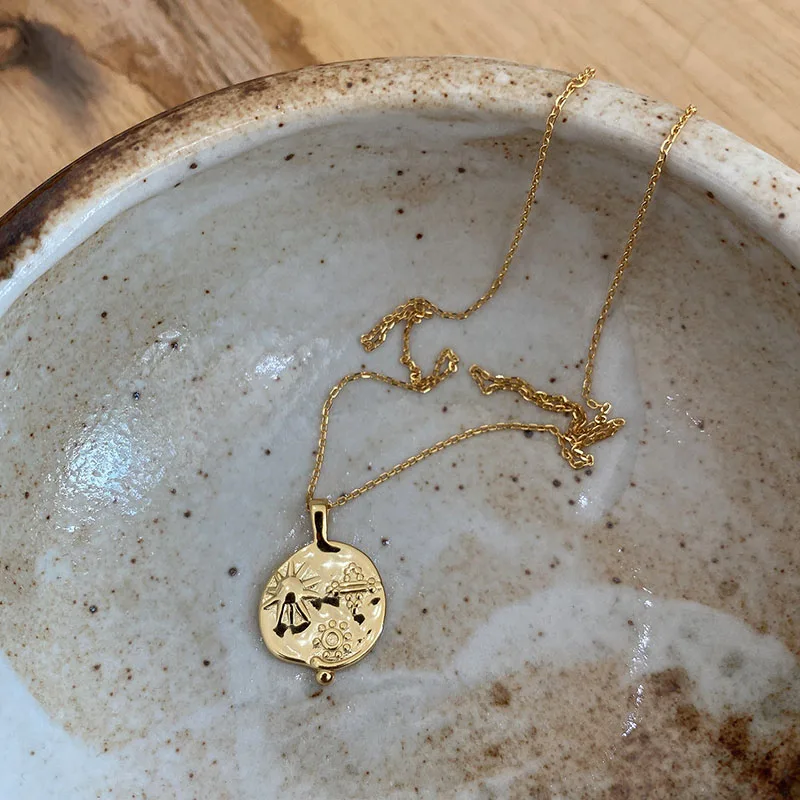 

Irregular Planet Sun Coin Necklaces Cameo Star Necklaces for Women Minimalist 925 Sterling Silver Necklace 2020 Jewelry, Gold