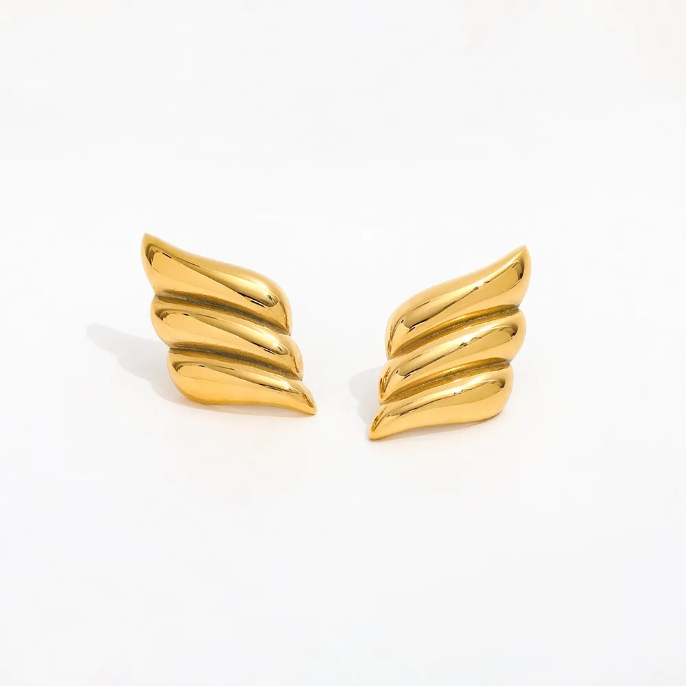 

New Trendy 18K Gold Plated Shiny Tassel Leaf Three Layer Stud Earrings for Women Stainless Steel Jewelry Wholesale