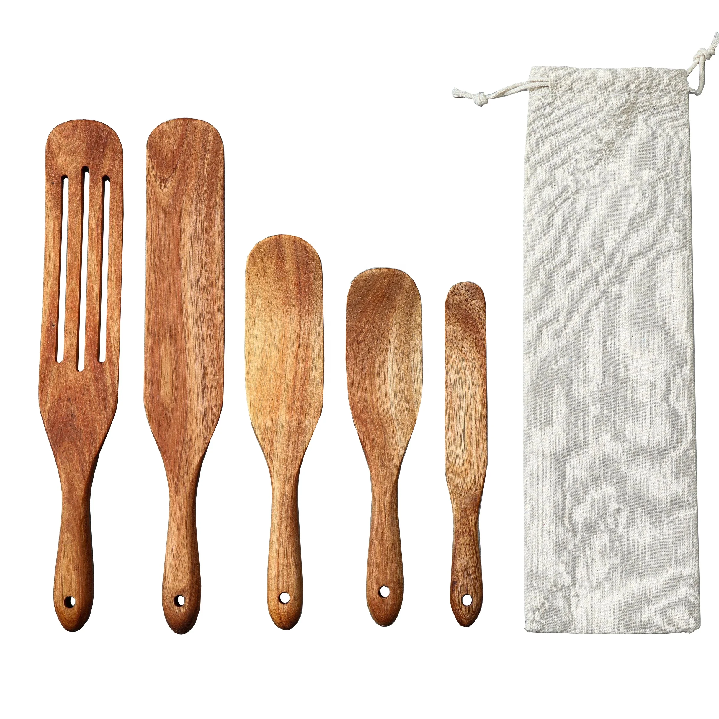 

5 Pieces Wooden Spurtles Kitchen Tools Set Wooden Kitchen Cooking Utensil Wood Cookware Slotted Spurtle Spatula Sets, Brown