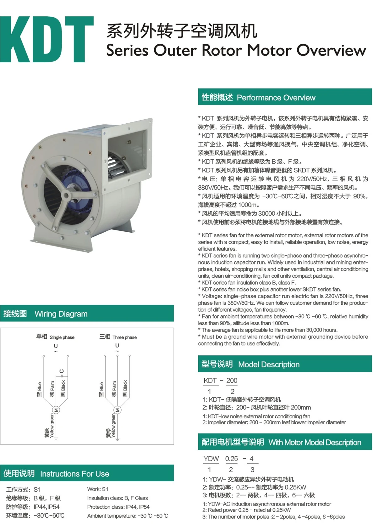 KDT SERIES EXTERNAL ROTOR AIR CONDITIONAL FAN