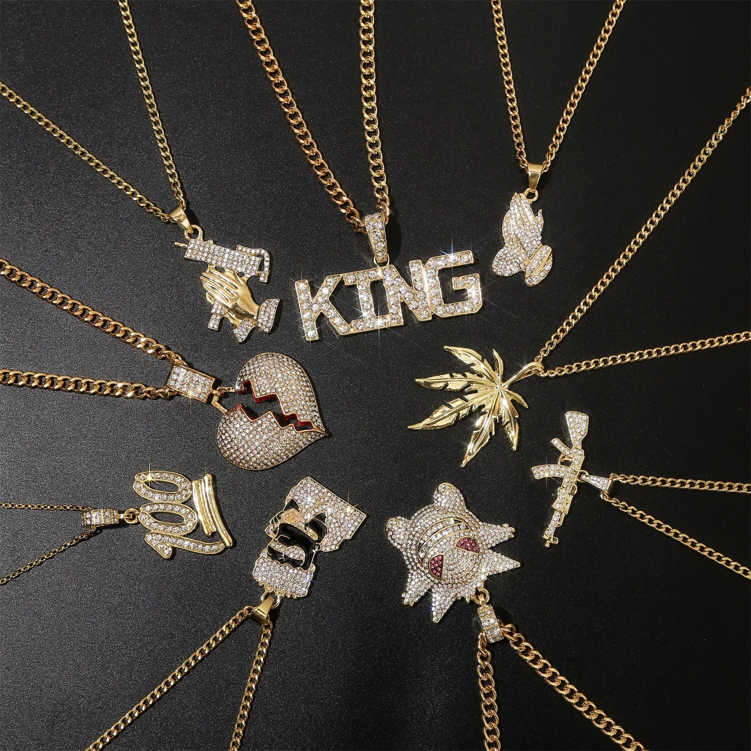 

New hot style amazon lion head punk hip hop man necklace, Gold