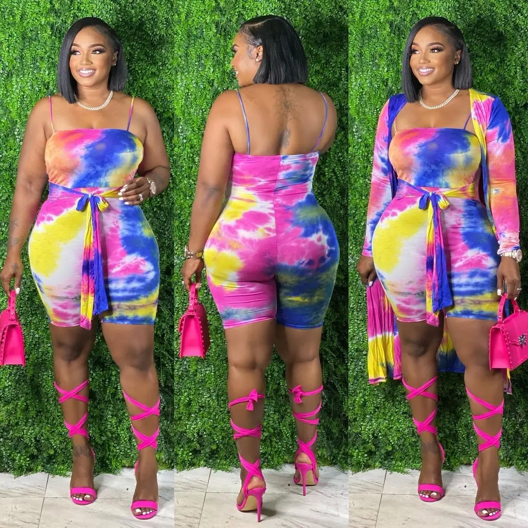 

New Ladies Fashion Casual Summer Sexy Printed Cardigan Jumpsuit 2 Piece Set