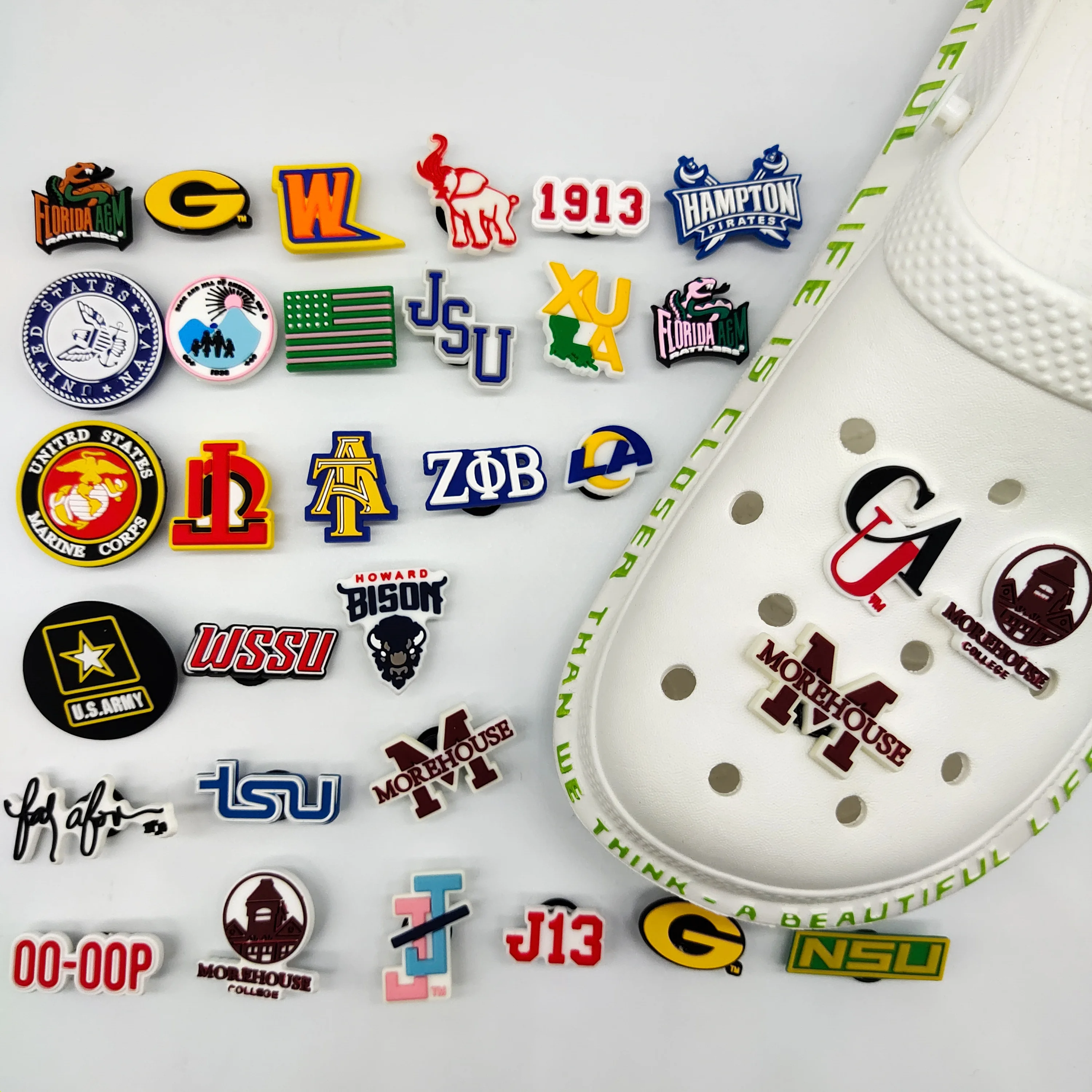 

University wholesale custom DIY college shoe croc charms pvc class soft Shoe decoration clog As a gift for the child