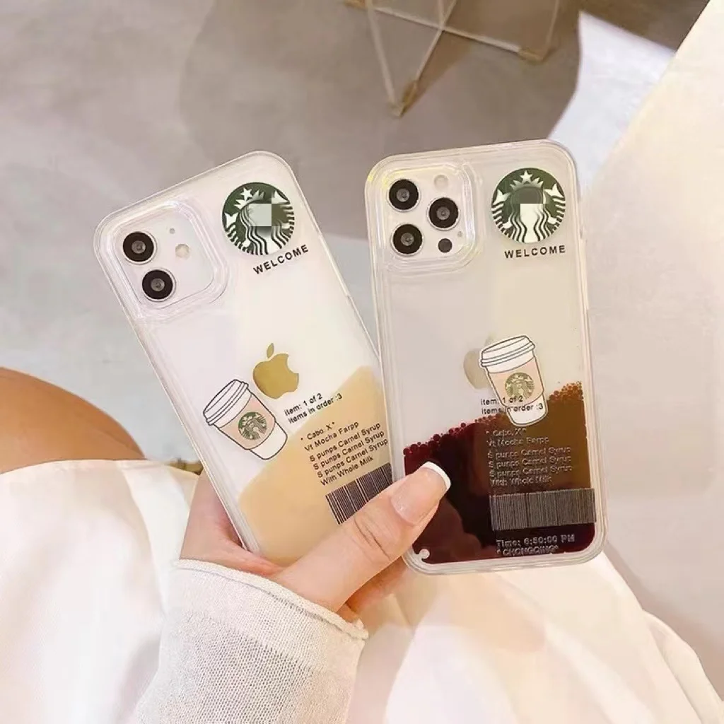 

Liquid flow famous coffee TPU+PC phone case for iphone 11/12/13