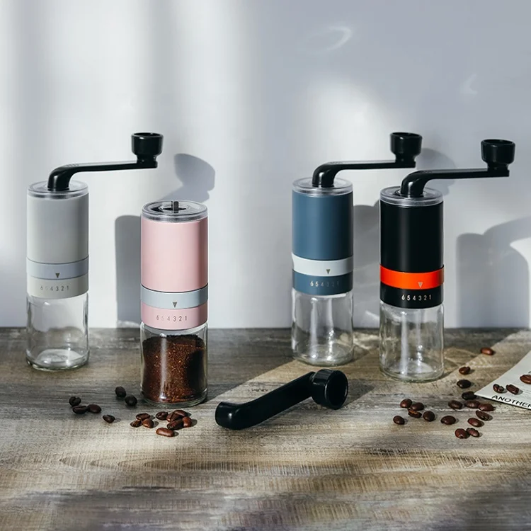 

LFGB Colorful Stainless Steel Manual Coffee Grinder with Ceramic Burrs and plastic handle