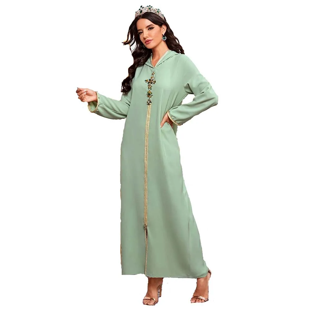 

Foma Dresses BA031 middle east islamic women clothing with diamond kaftan muslim abaya hooded maxi dress