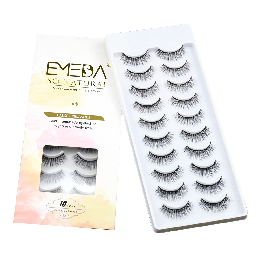 

SP25 10 pairs/set wholsale price soft and natural false eye lashes with paper box packaging in stock fast delivery, Black