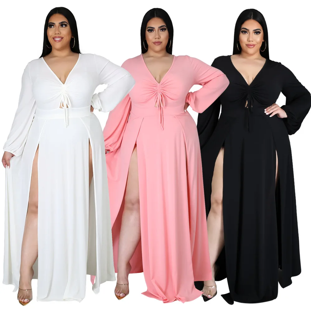 

Women One Pieces Plus Size Solid Color V-neck Simple White Black Pink Elegant Party Club Dresses