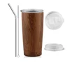 Wooden Finish 20OZ Tumbler Cups Wide Screw Mouth Opening Stainless Steel Coffee Mug with Tritan Slide Lid, Straws, Brush Set