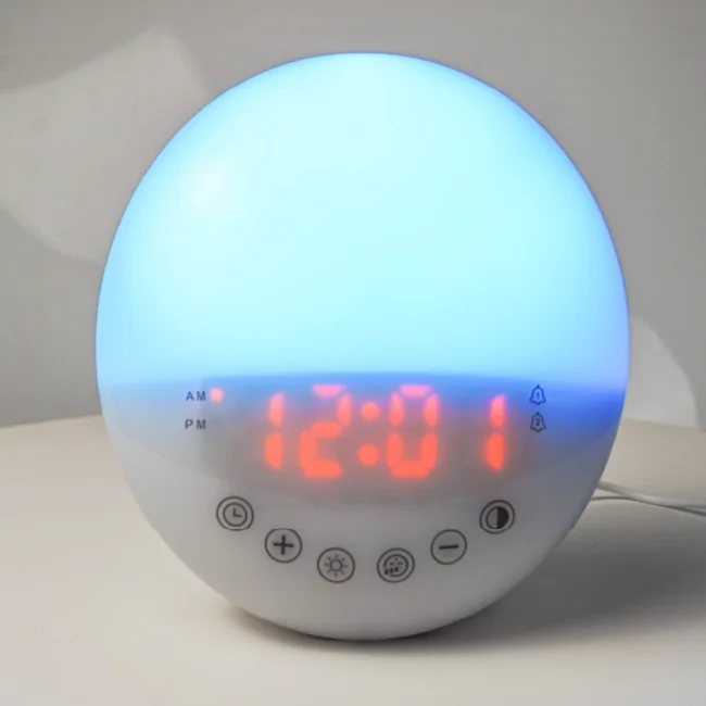 

Factory customized sunrise analog alarm clock with 7 colors Usb charger uply wake up light - light alarm clock - alarm clock, White