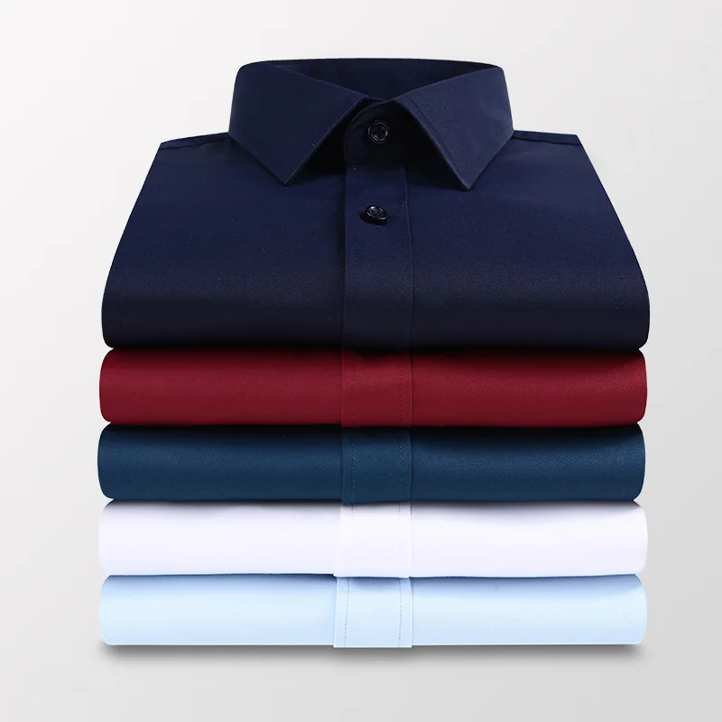 

New Plus Size Men Solid Color Business Shirt Fashion Casual Slim White Long Sleeve Shirt Male Brand Clothes Men Luxury Clothe