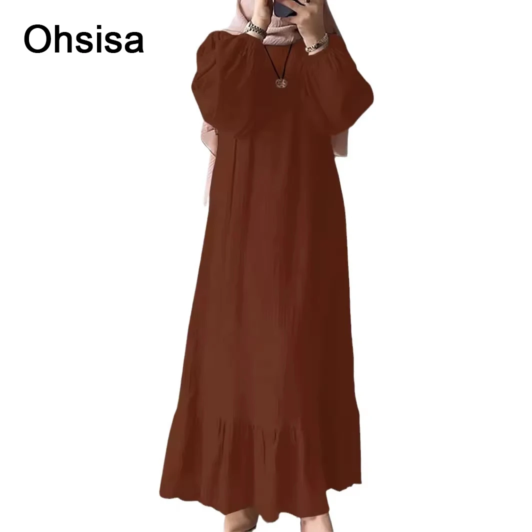 Ohsisa Retro Pocket Hem Ruffle Robe Muslim