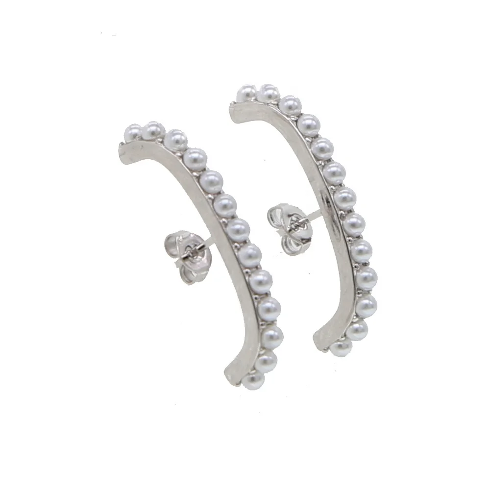 

Fresh Water sea Pearl Bead Pave Long Bar Stud Earrings Fashion Simple geometric Pearl earring jewelry