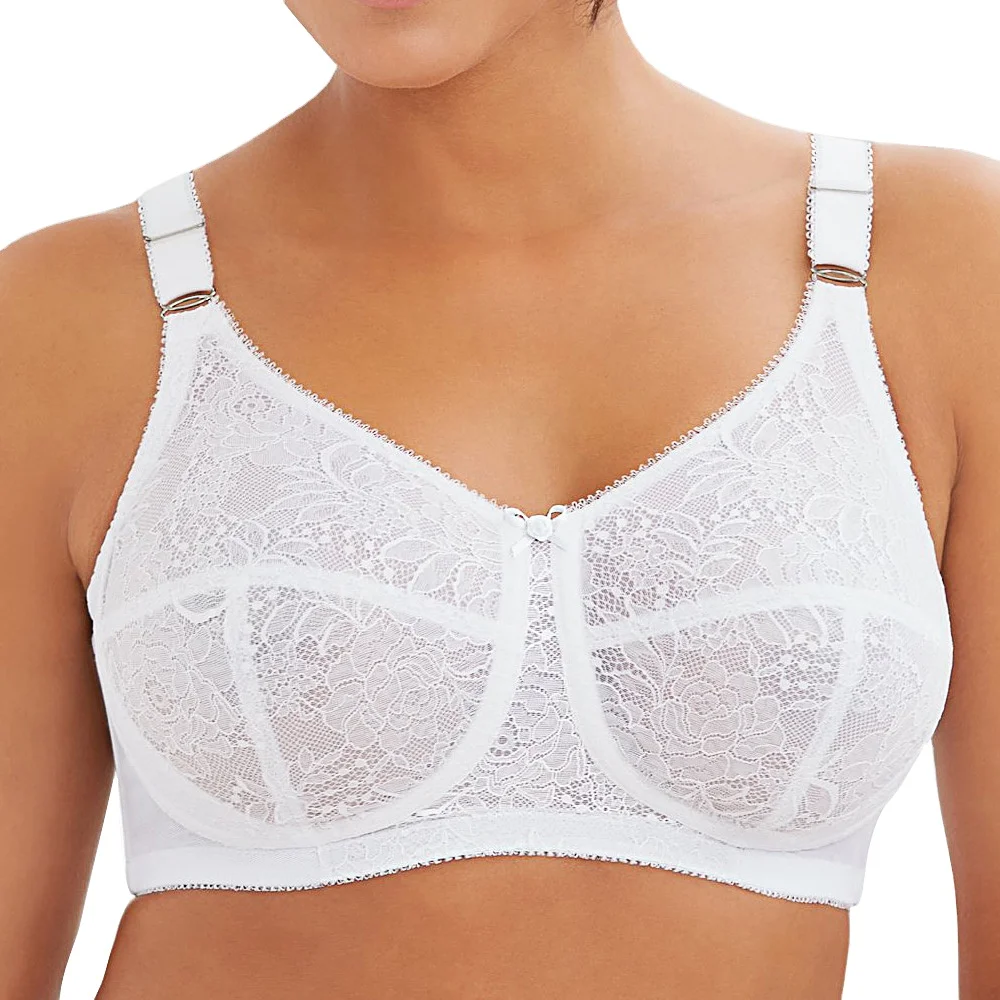 

Wirefree Lace Bra Breathable Women Full Figure No Steel Wire Support Plus Big Breast Lace Bra, White,black,red,purple