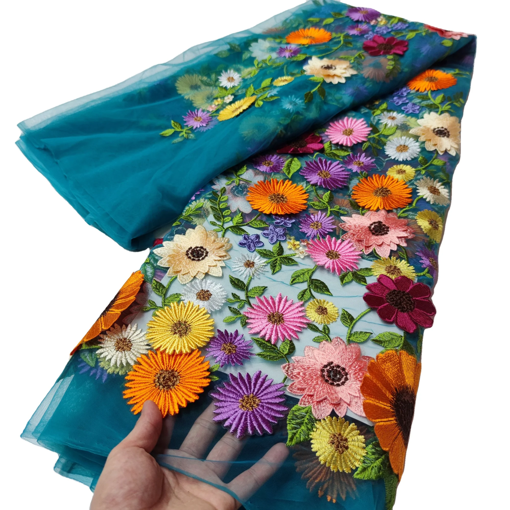 

New fashioned big size flower multicolored brocade fabric high quality thread fabric embroidery lace, Choosing