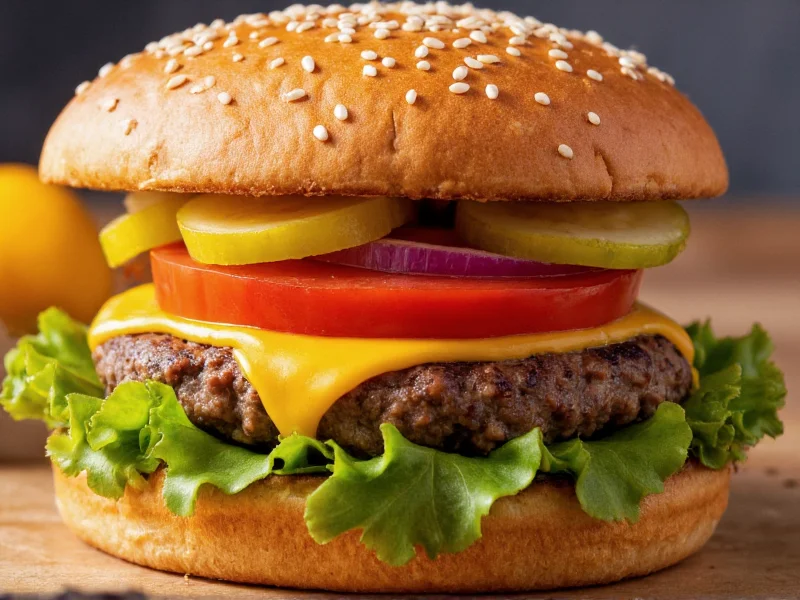 Perfectly assembled homemade hamburger with melted cheese