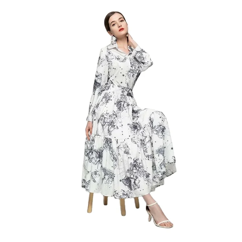 

Spring New Women Sets Long Sleeve Single Breasted Shirt And Loose Casual Skirt Printed Elegant Fashion Office Two Piece Suit